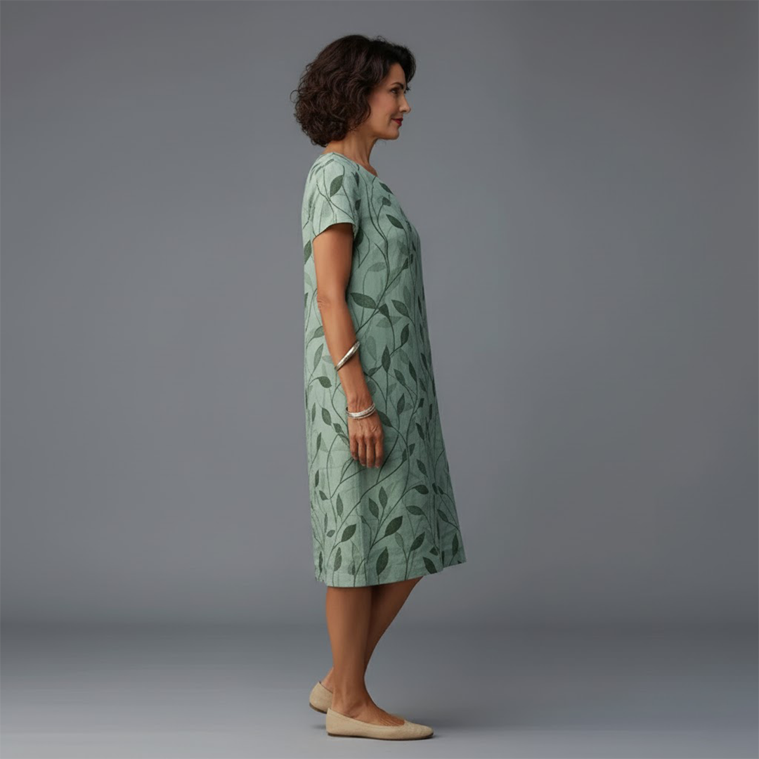 Wavara | Women’s Floral Leaf Print V-Neck Dress