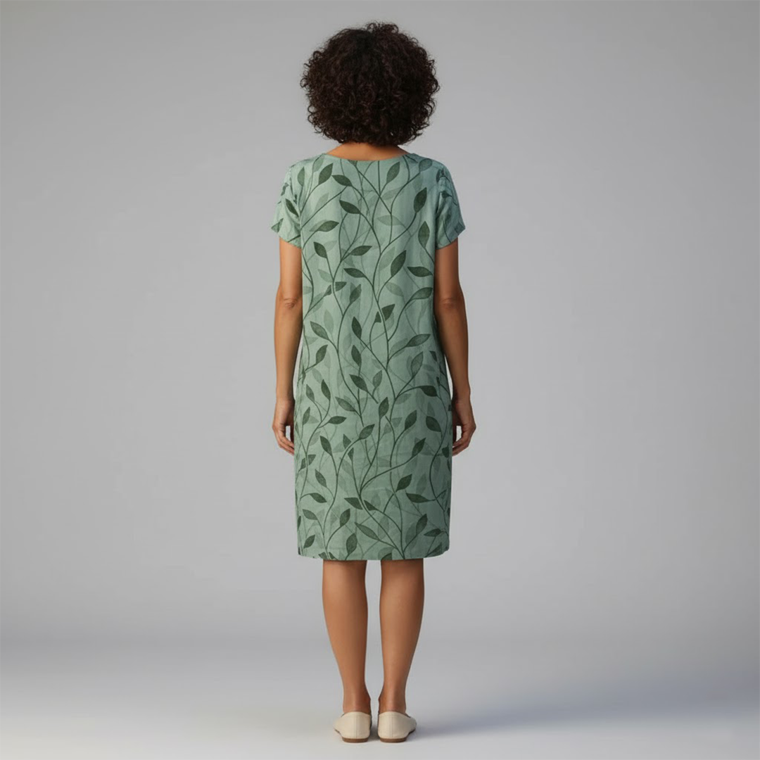 Wavara | Women’s Floral Leaf Print V-Neck Dress
