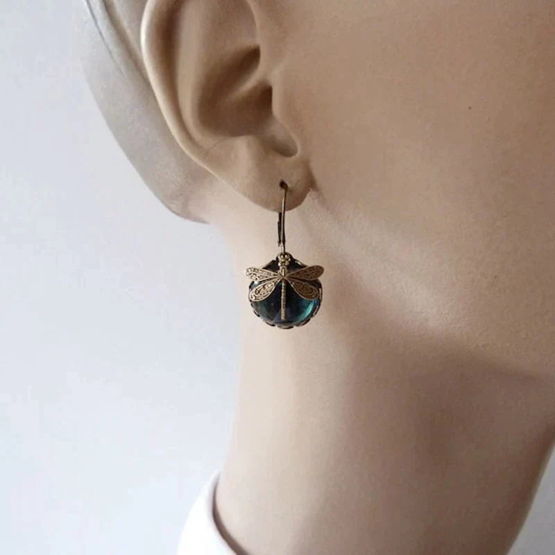 Dragonfly Antique Gold Earrings