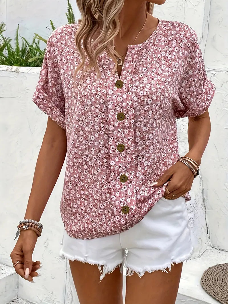 Dione | Notched Floral Print Blouse