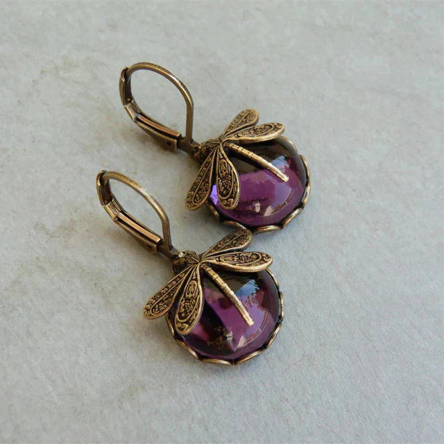 Dragonfly Antique Gold Earrings
