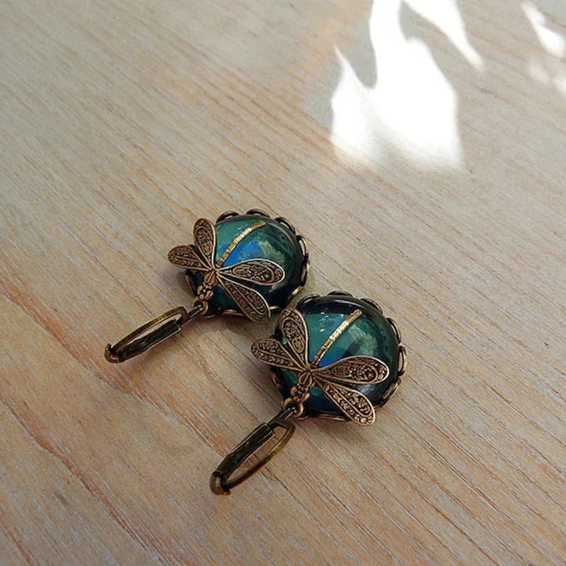 Dragonfly Antique Gold Earrings