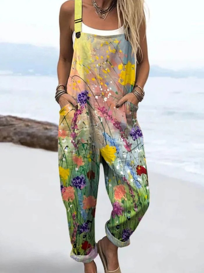 Floral Breeze Jumpsuit – Soft Vintage Style for Everyday Ease