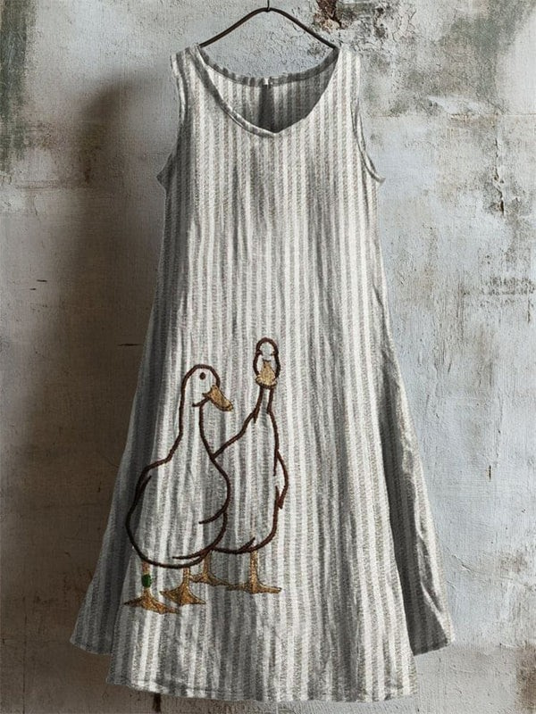 Duckling Stripes | Embroidered Relaxed Tank Dress