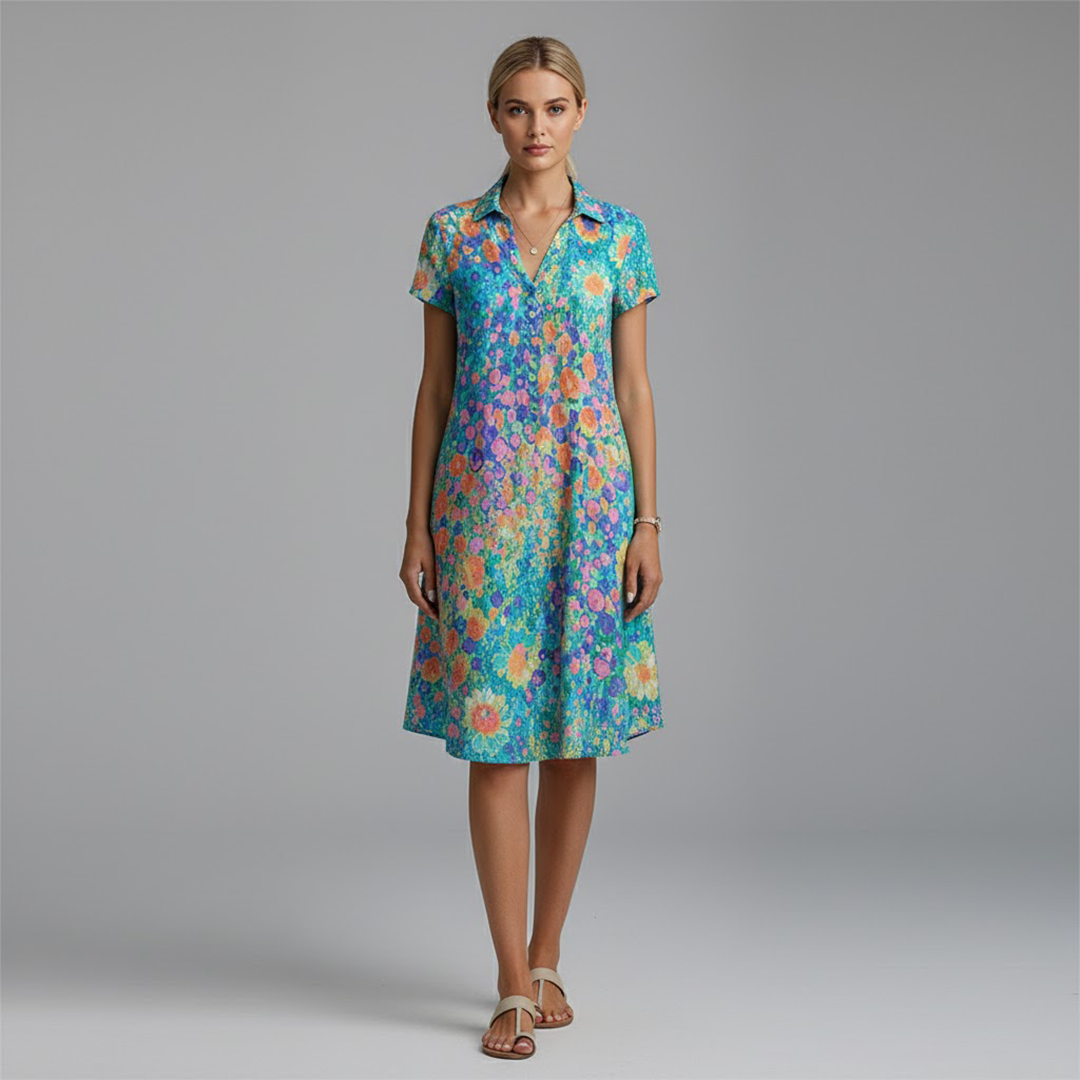Eucalya | Women’s Floral Print Midi Shirt Dress
